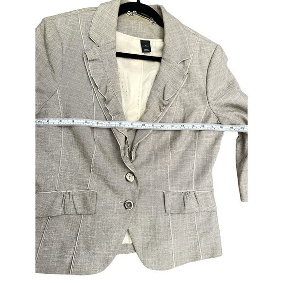 WHBM ruffled blazer jacket metallic buttons 3/4 sleeve Size 10 - Picture 9 of 9